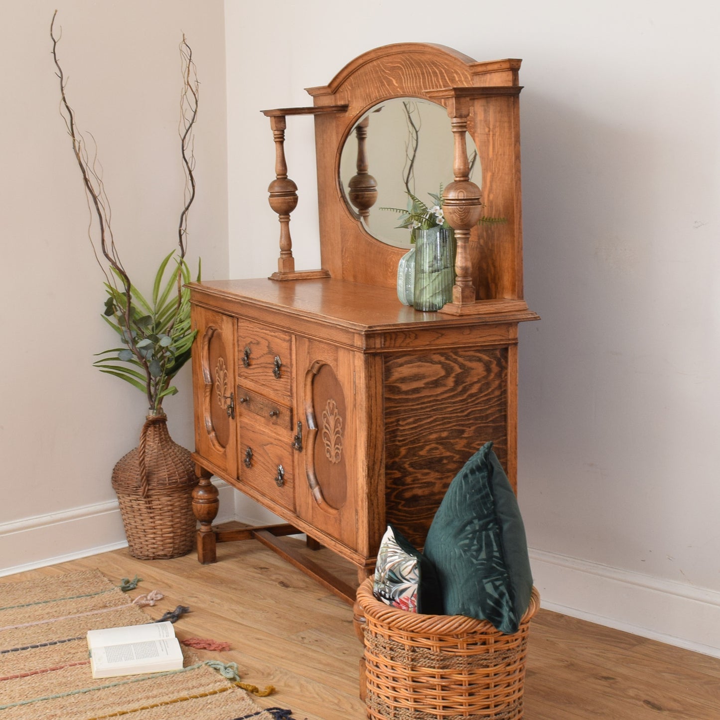 Oak Mirrored Sideboard
