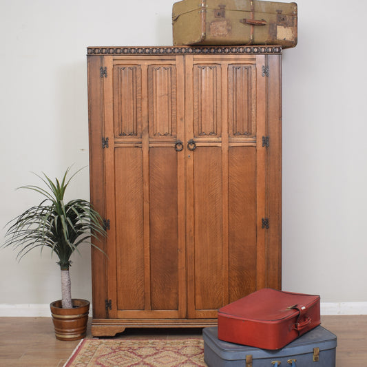 Restored Linenfold Oak Wardrobe