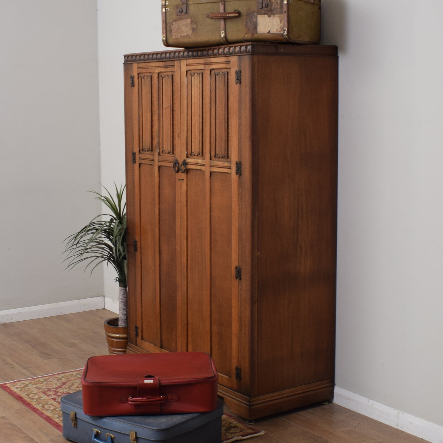 Restored Linenfold Oak Wardrobe