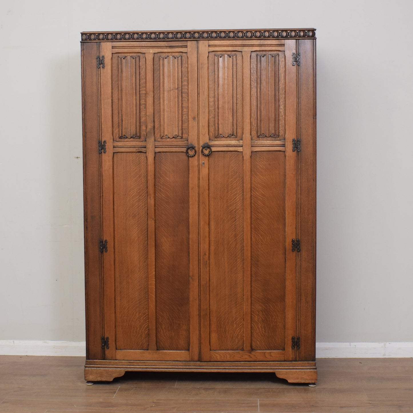 Restored Linenfold Oak Wardrobe