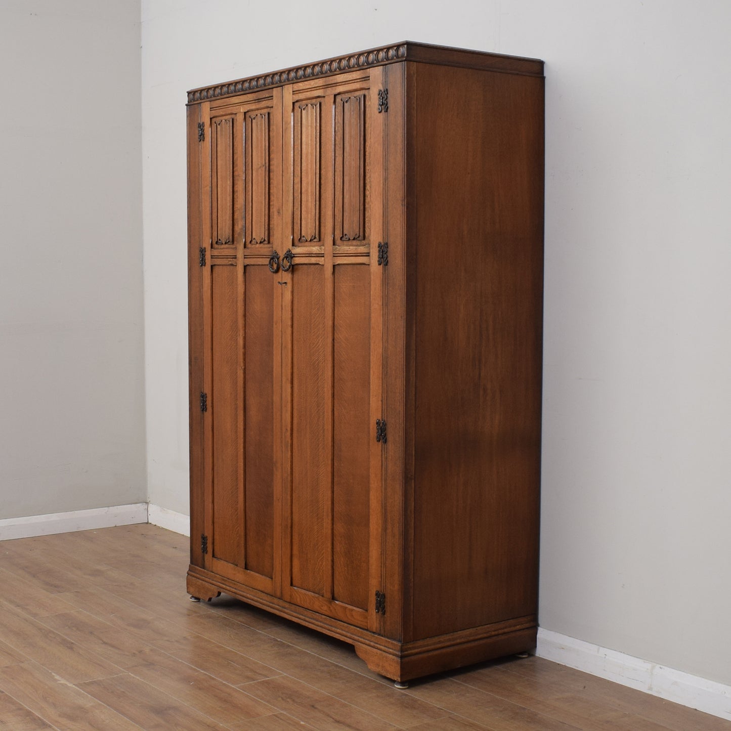 Restored Linenfold Oak Wardrobe