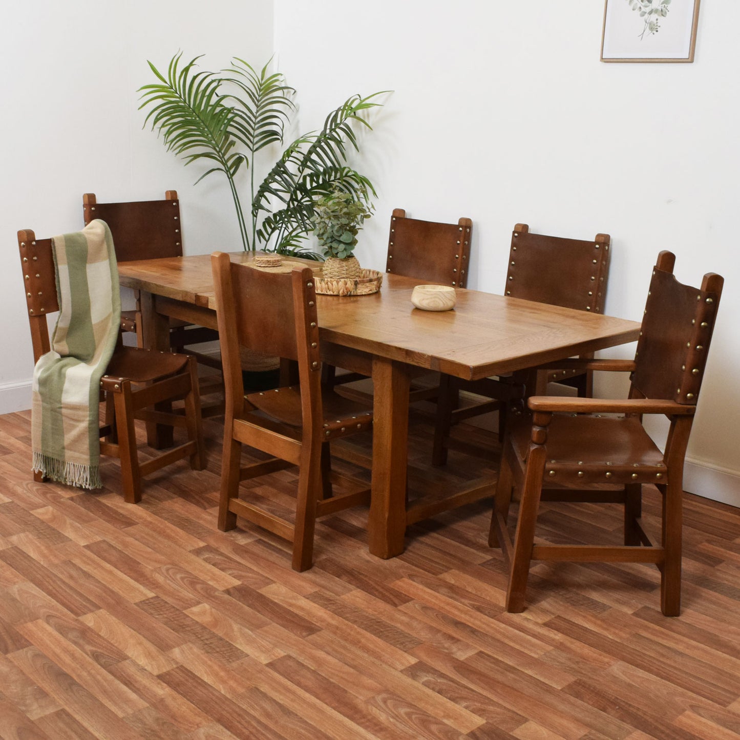 Solid Oak Draw Leaf Table and Six Chairs