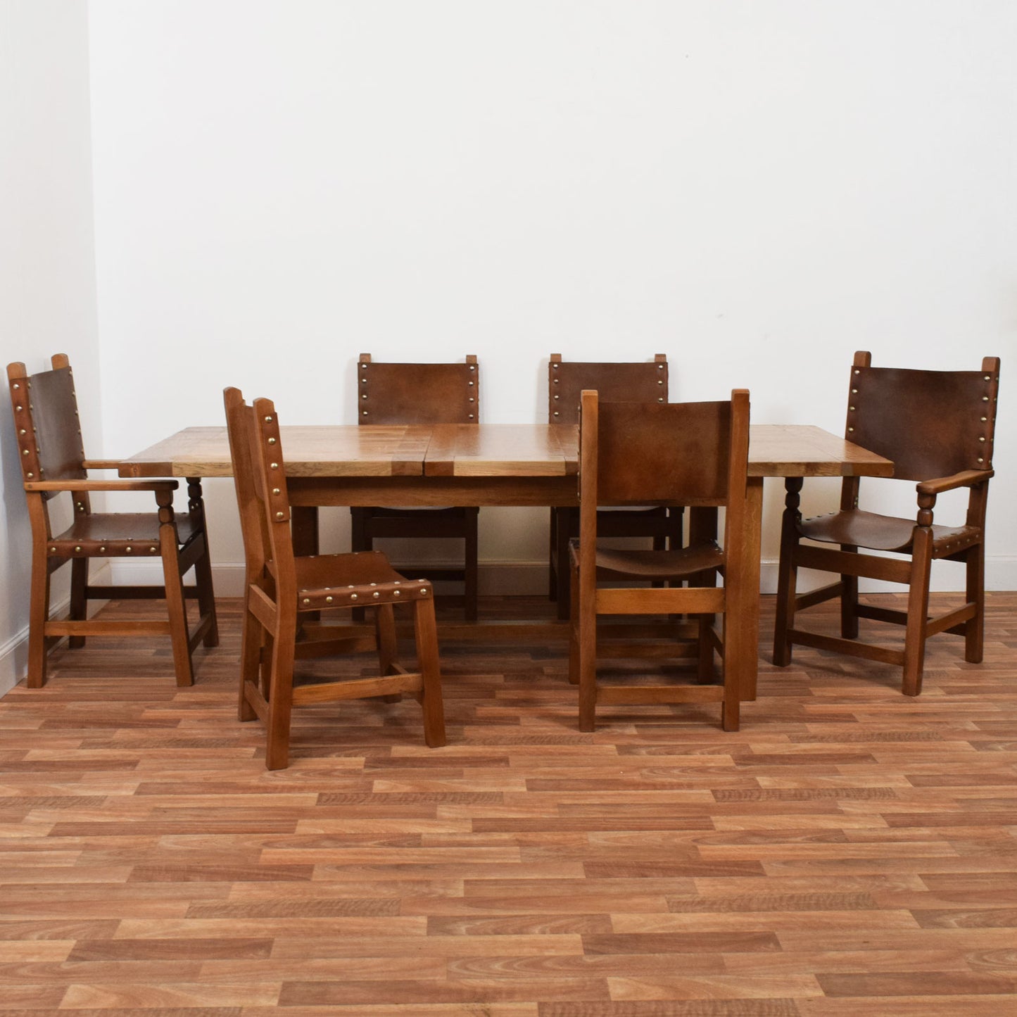 Solid Oak Draw Leaf Table and Six Chairs
