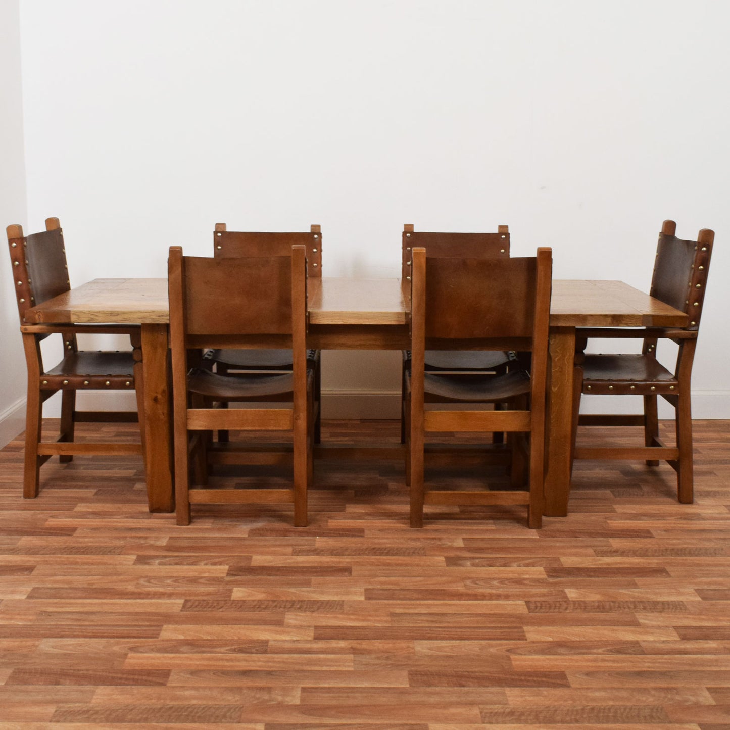 Solid Oak Draw Leaf Table and Six Chairs