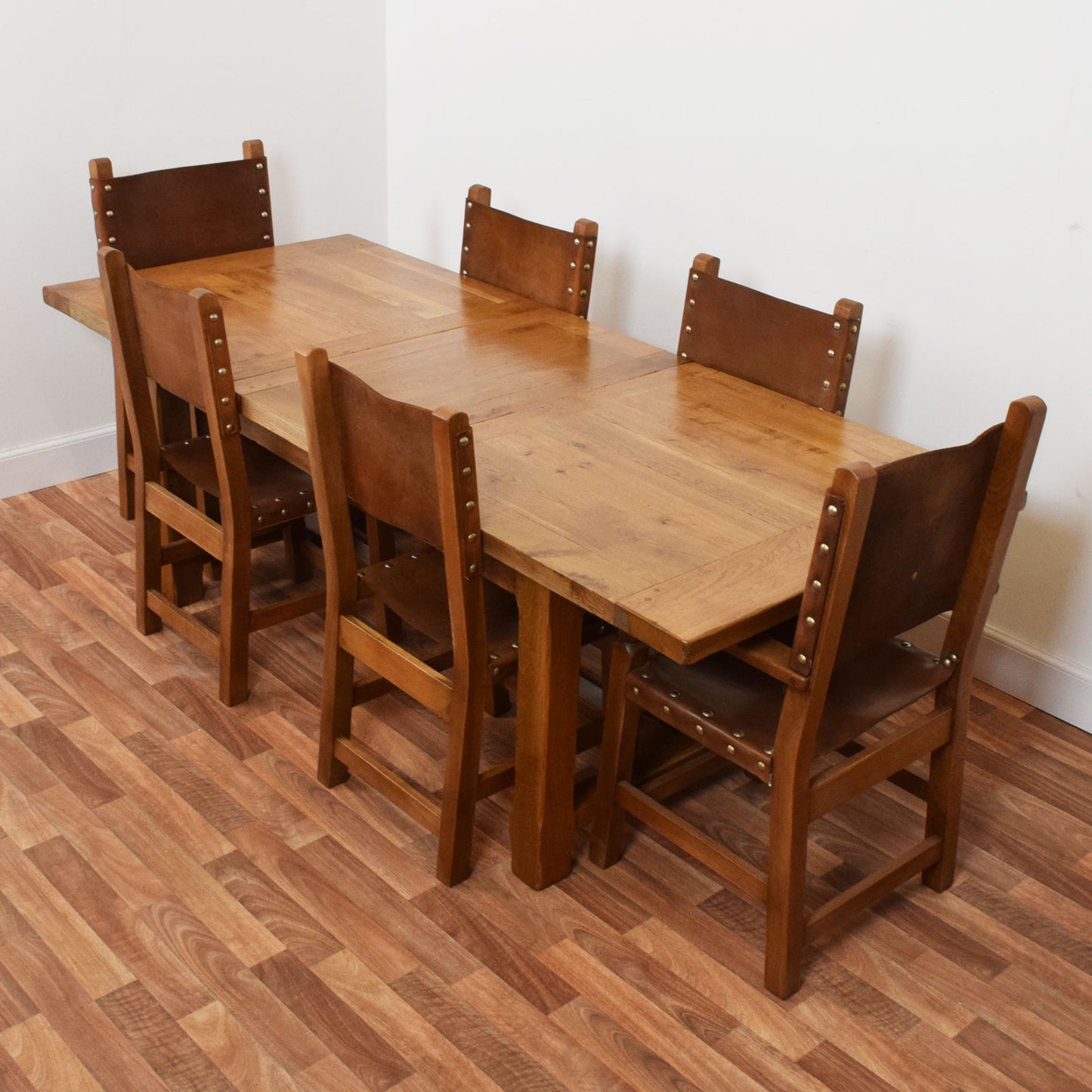 Solid Oak Draw Leaf Table and Six Chairs