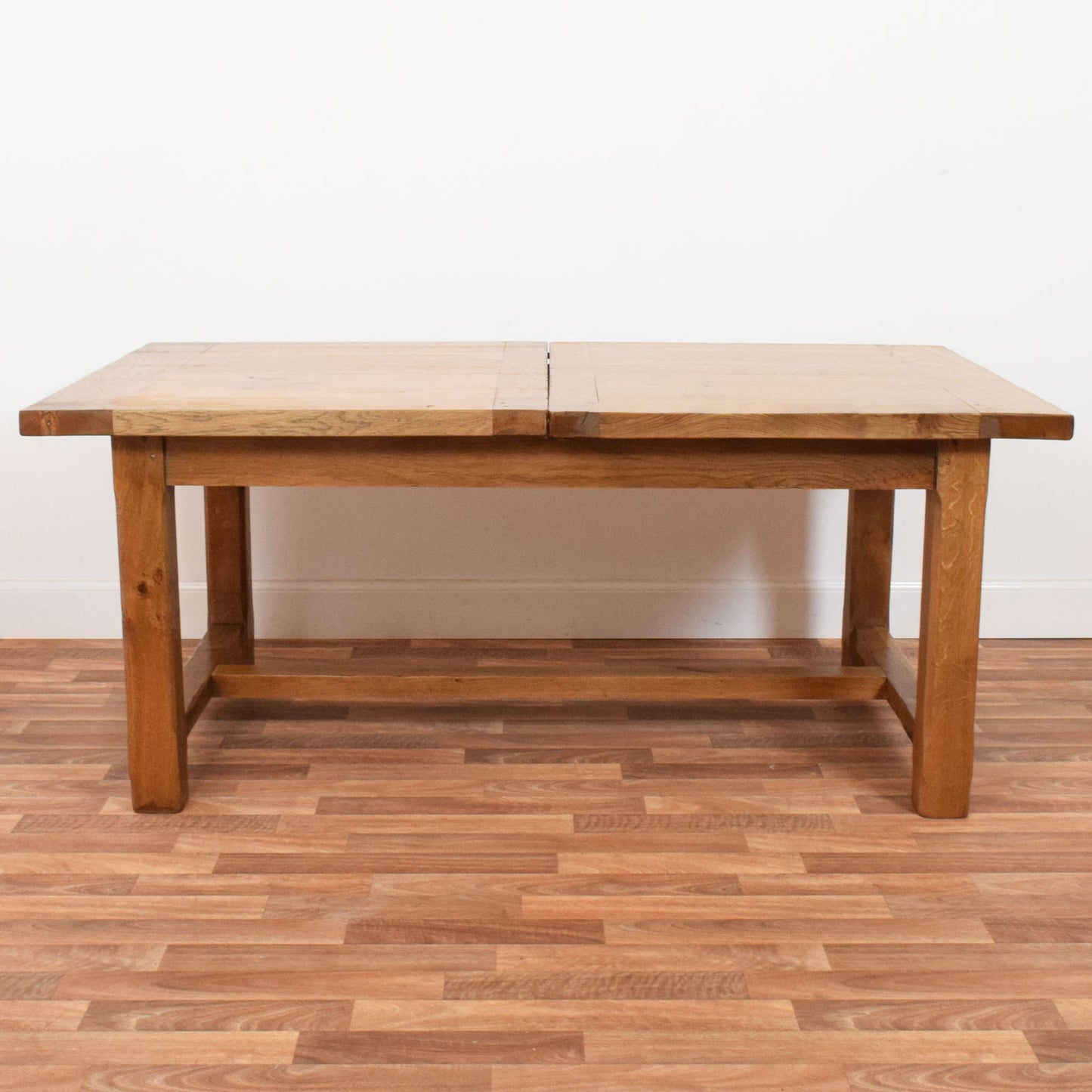 Solid Oak Draw Leaf Table and Six Chairs