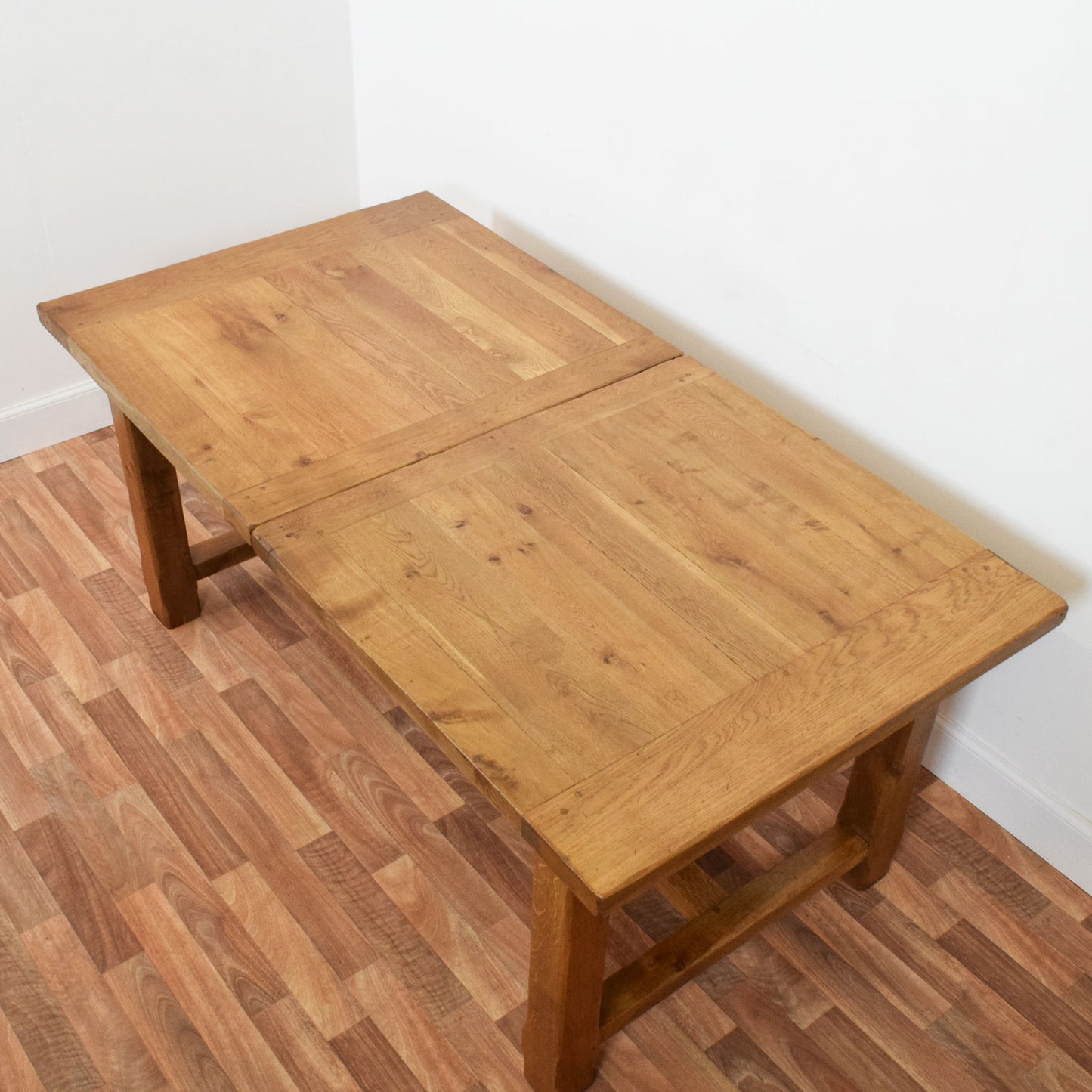 Solid Oak Draw Leaf Table and Six Chairs