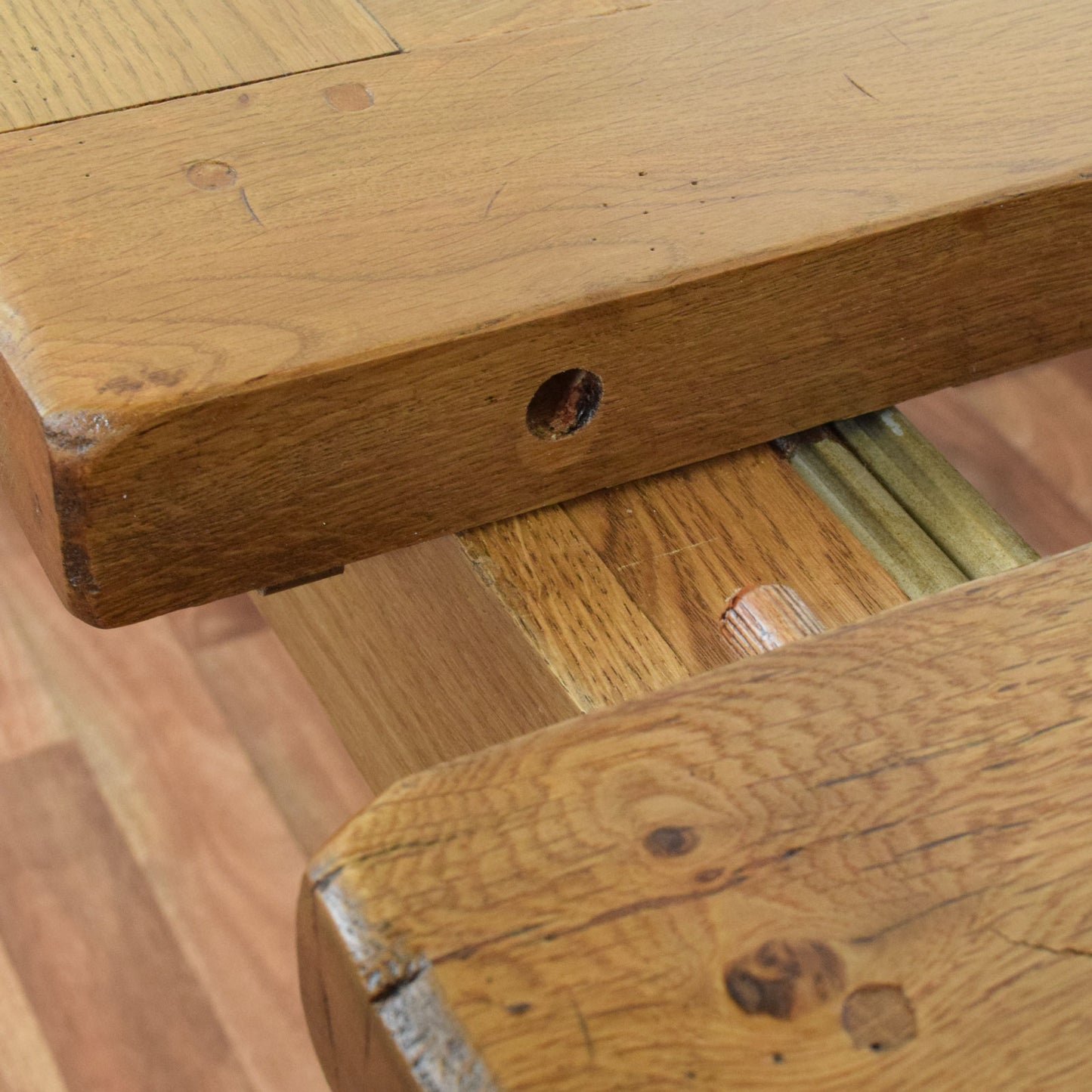 Solid Oak Draw Leaf Table and Six Chairs