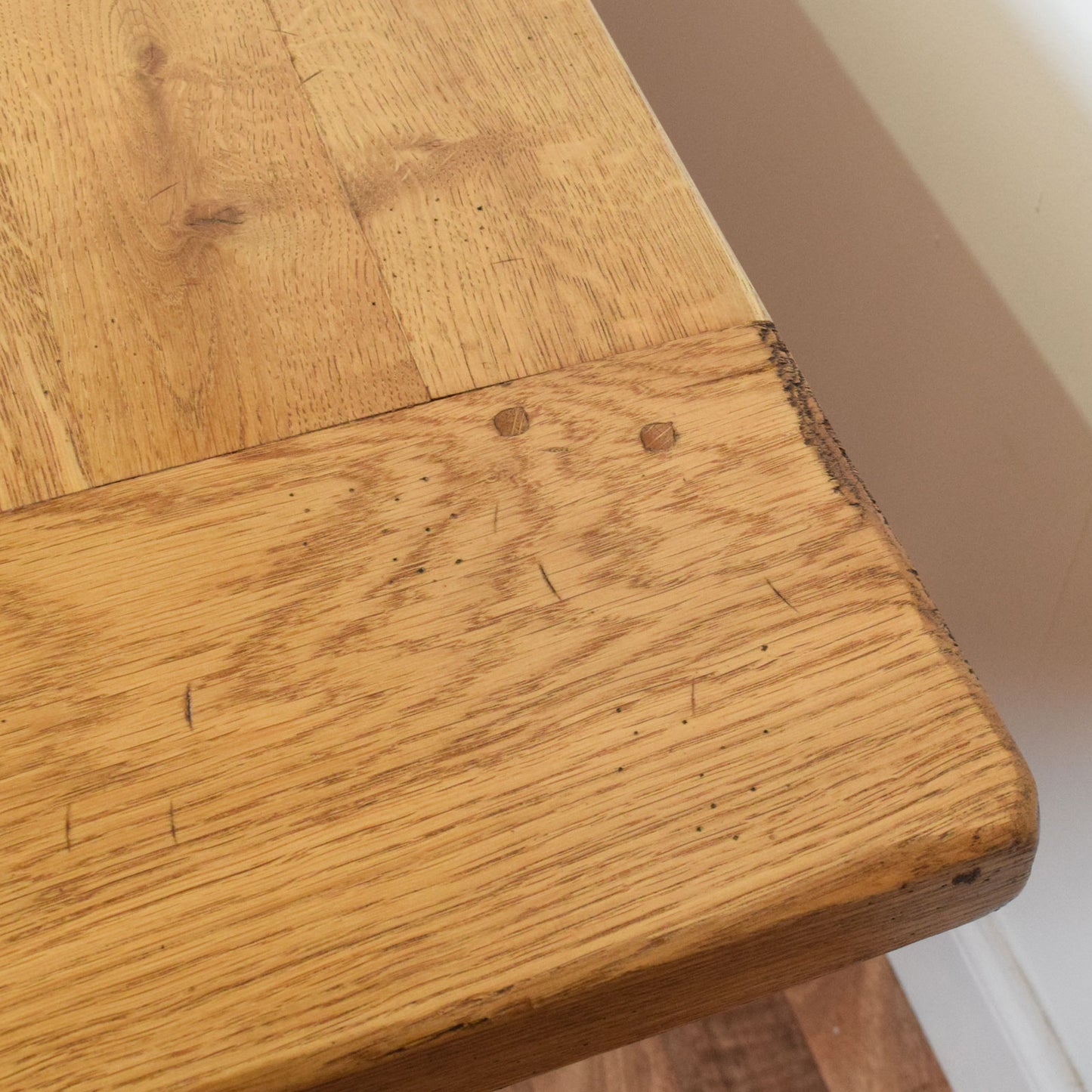 Solid Oak Draw Leaf Table and Six Chairs