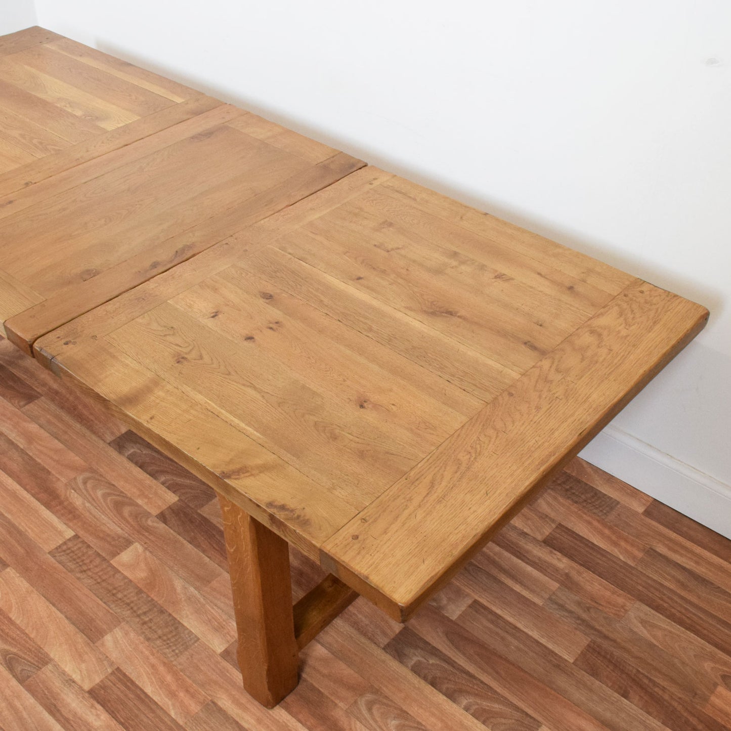 Solid Oak Draw Leaf Table and Six Chairs
