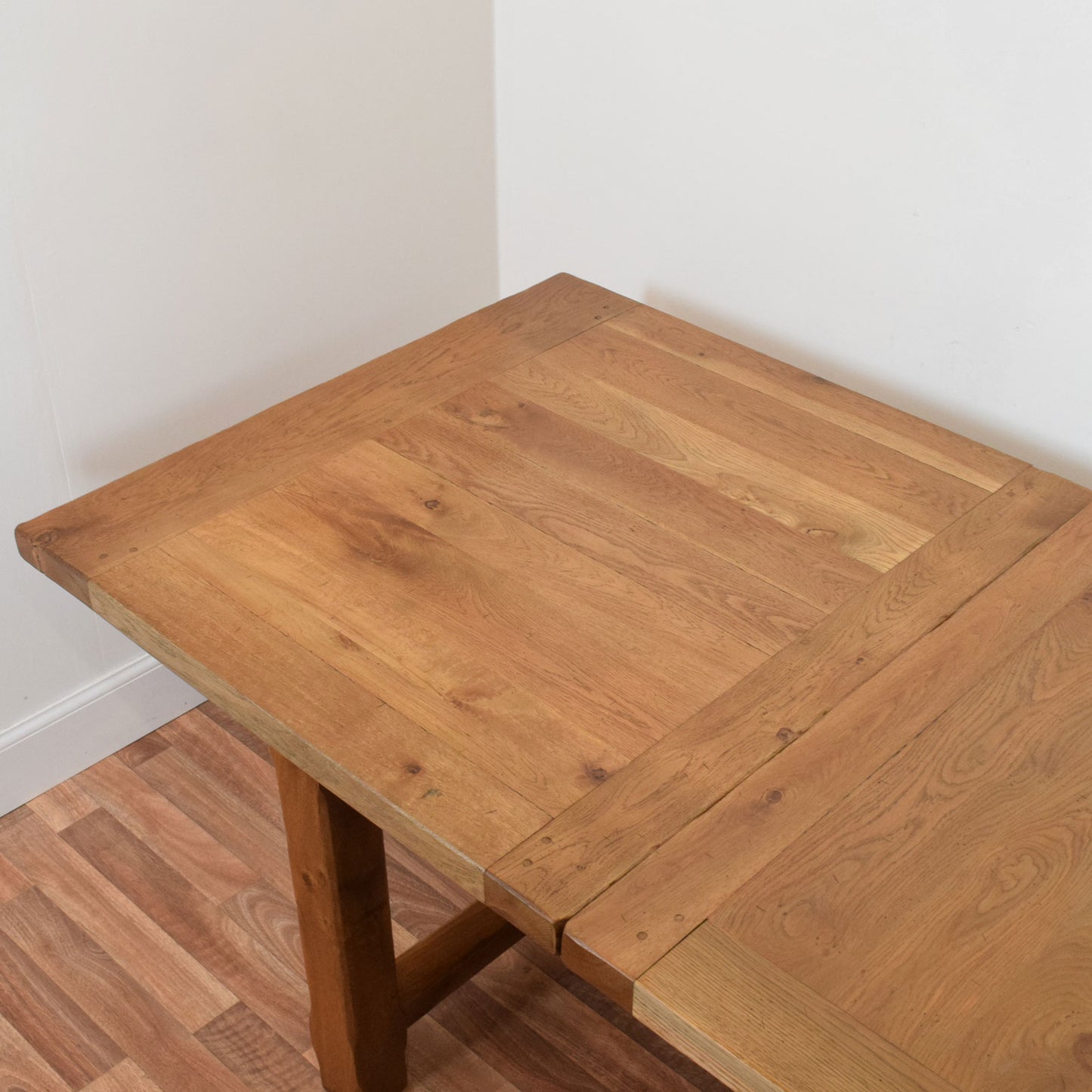 Solid Oak Draw Leaf Table and Six Chairs
