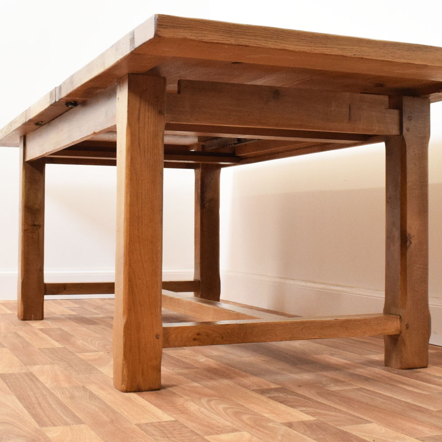 Solid Oak Draw Leaf Table and Six Chairs