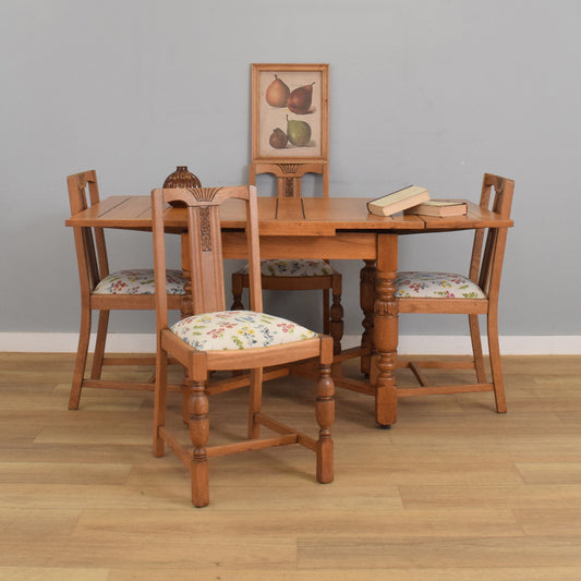 Oak Draw-Leaf Table and Four Chairs