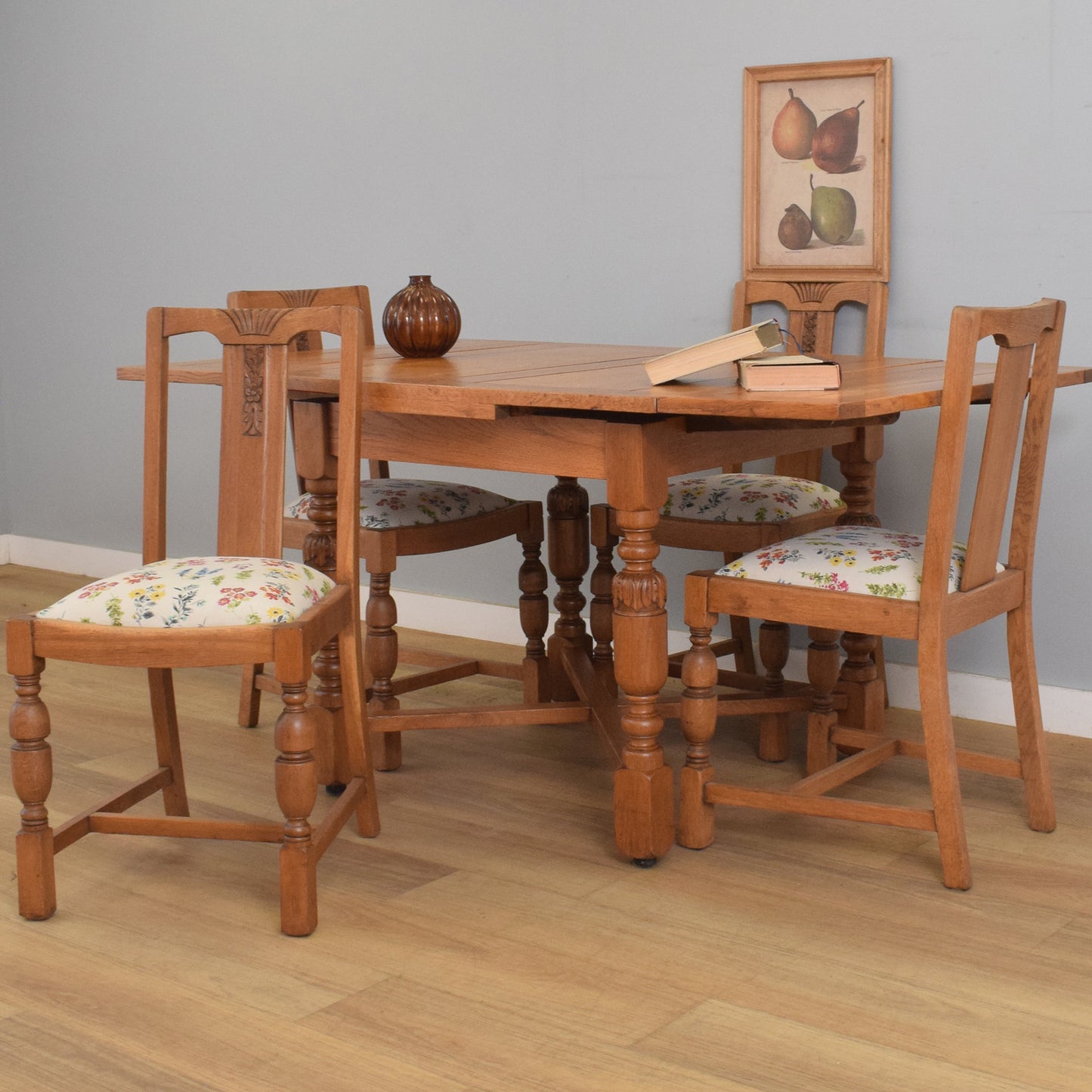 Oak Draw-Leaf Table and Four Chairs