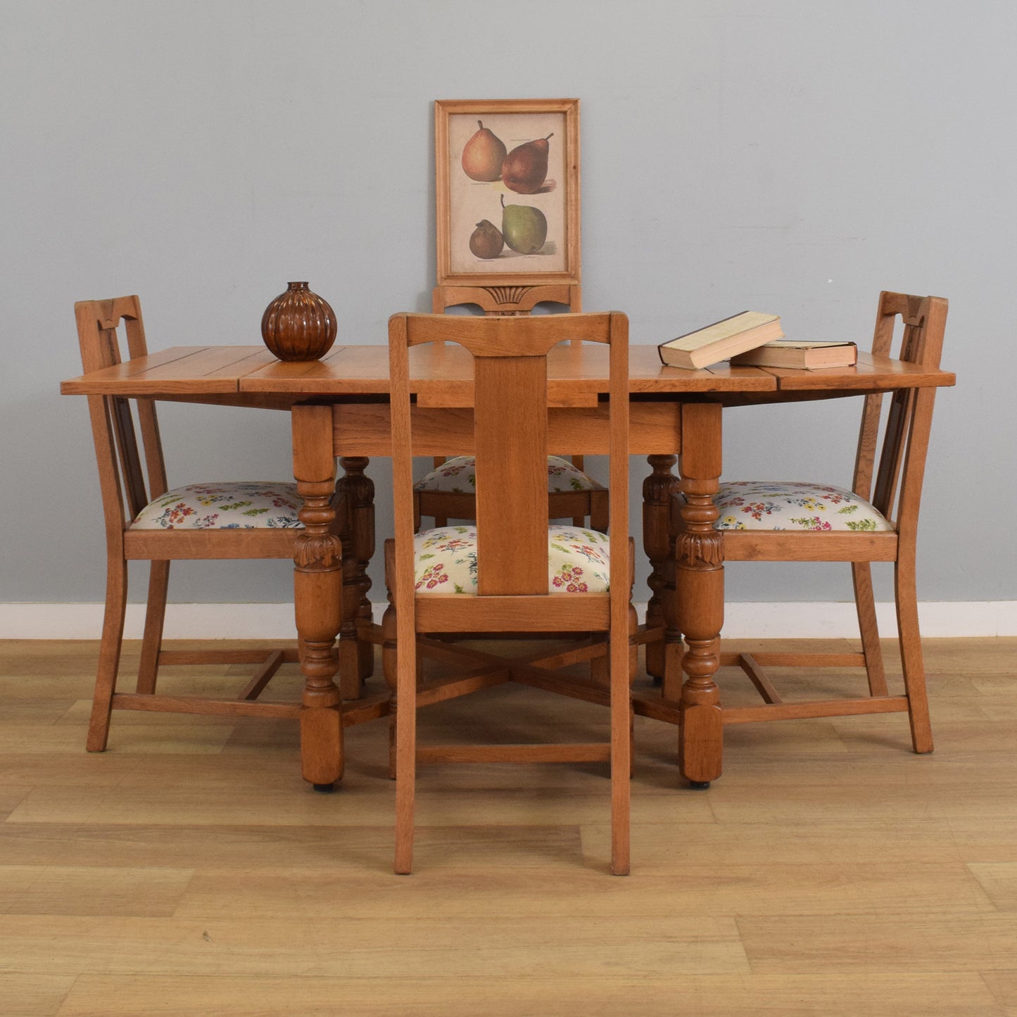 Oak Draw-Leaf Table and Four Chairs