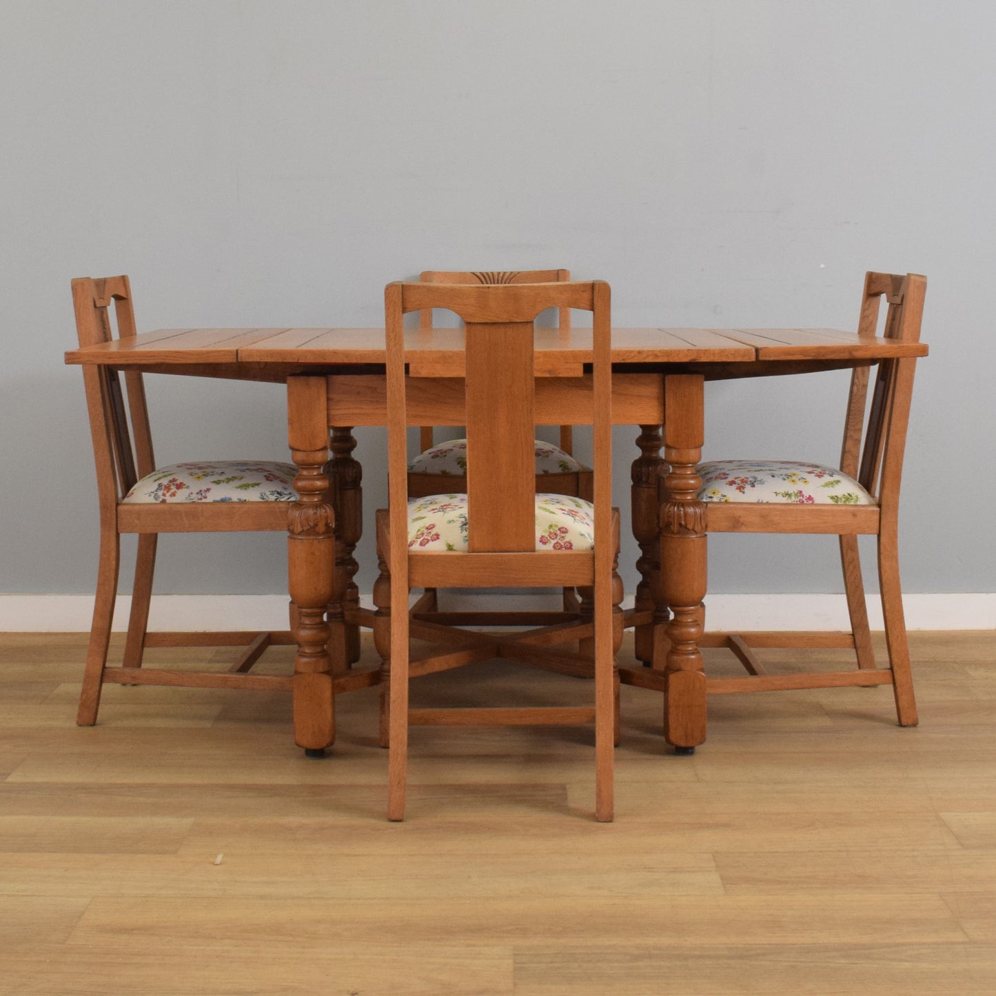 Oak Draw-Leaf Table and Four Chairs