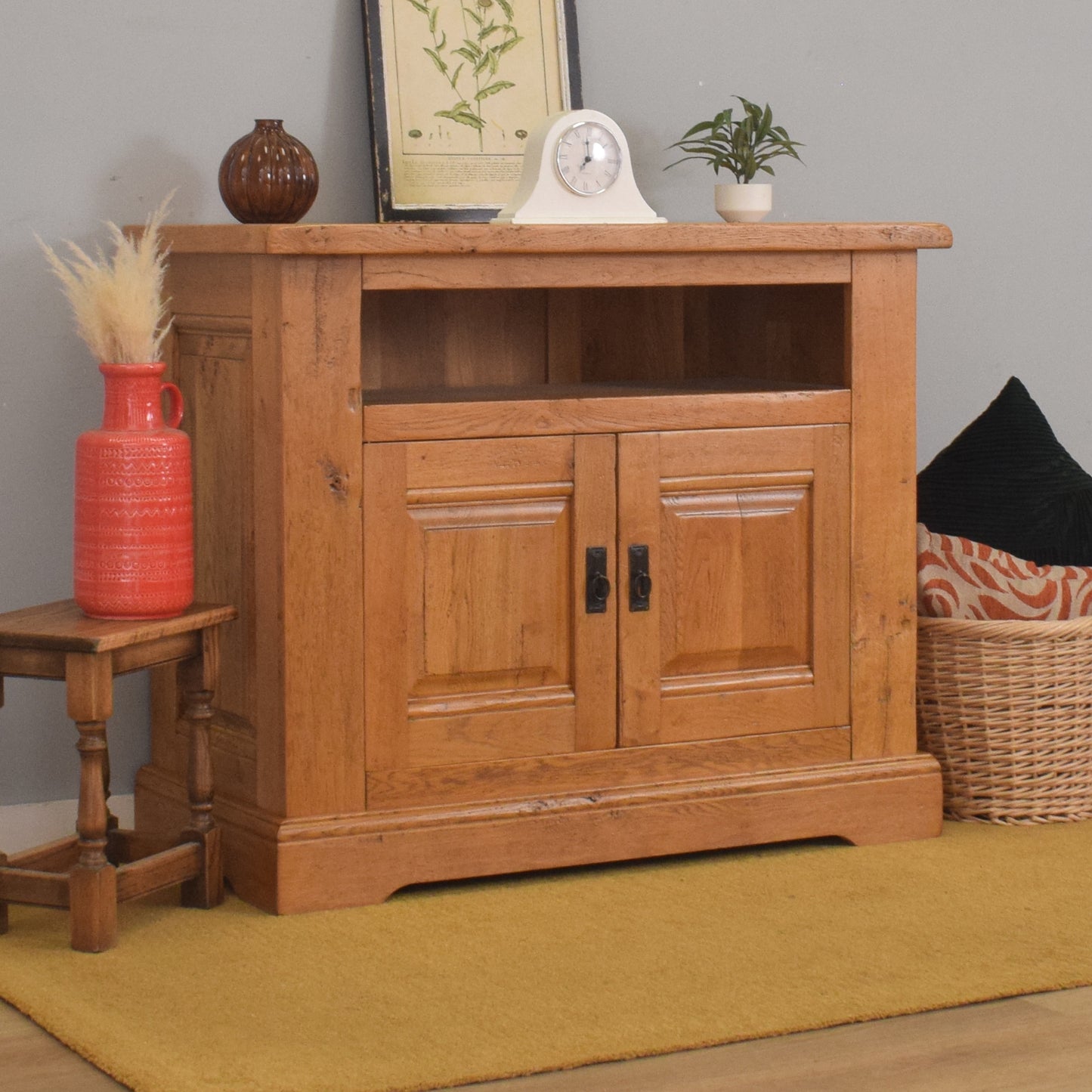 Large Solid Oak TV Cabinet