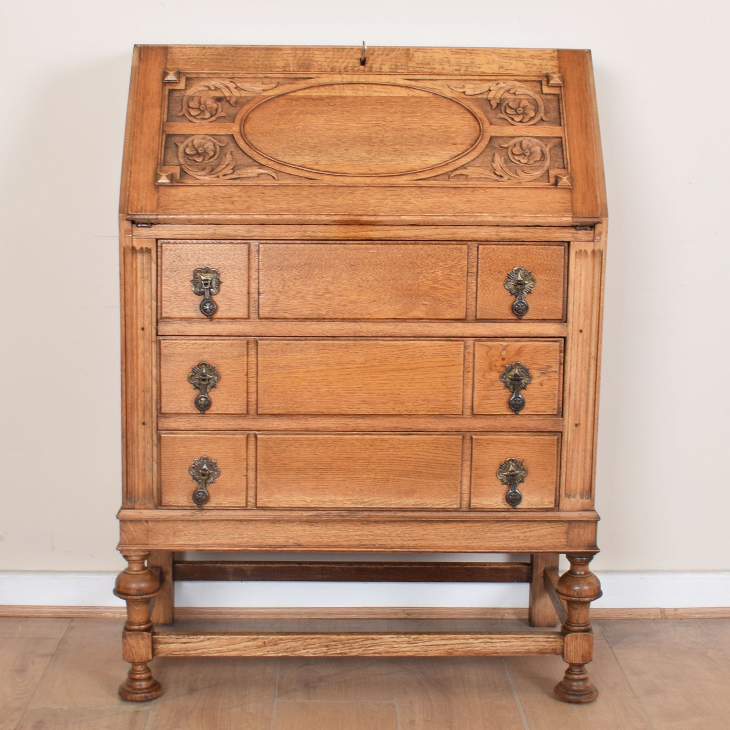 Ornate Carved Oak Bureau