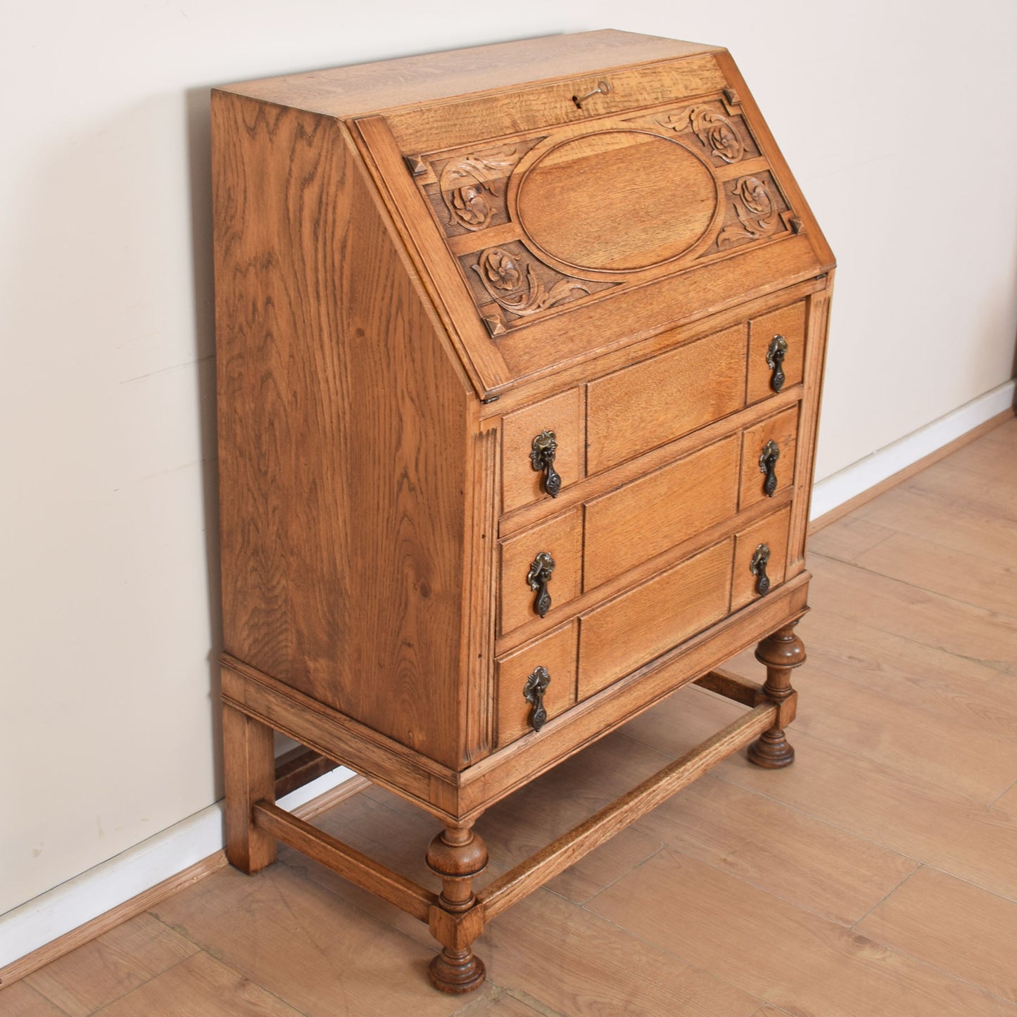 Ornate Carved Oak Bureau