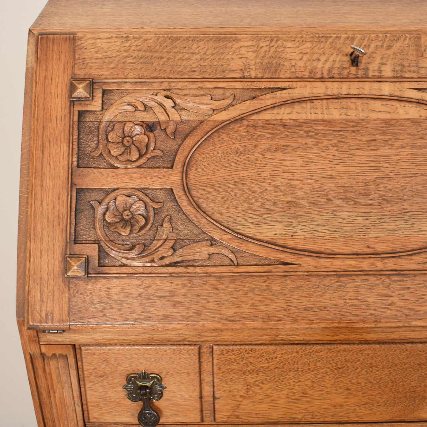 Ornate Carved Oak Bureau