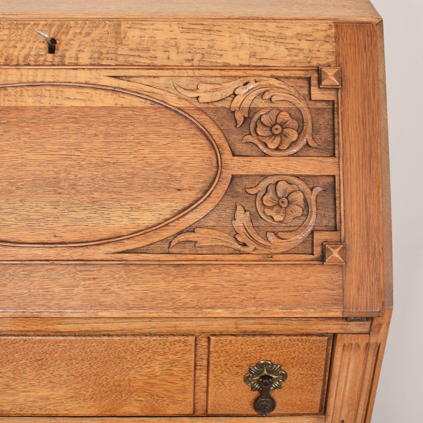 Ornate Carved Oak Bureau