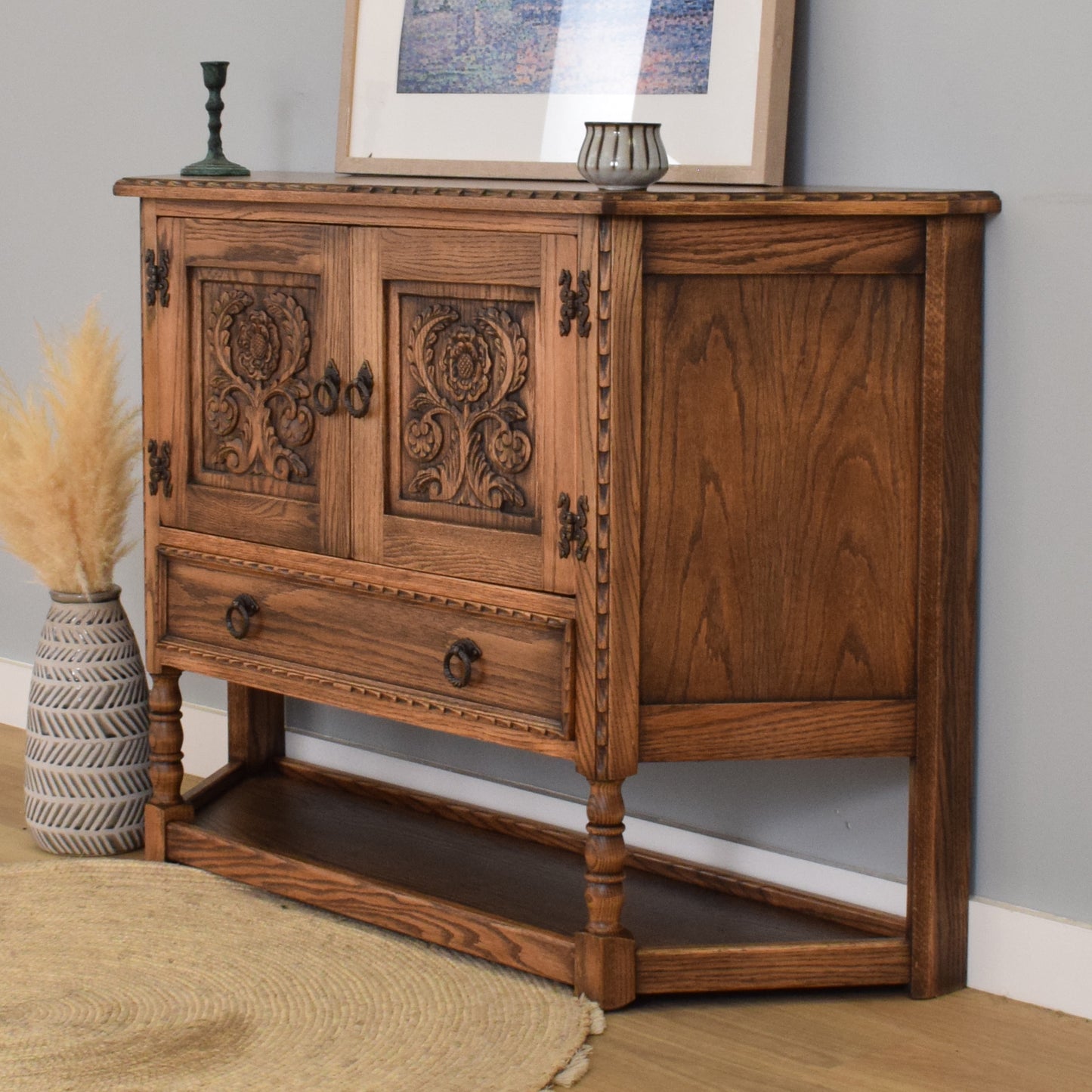 Large Oak Canted Hall Unit