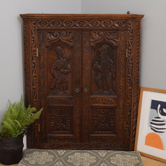 Carved Oak Corner Wall Unit