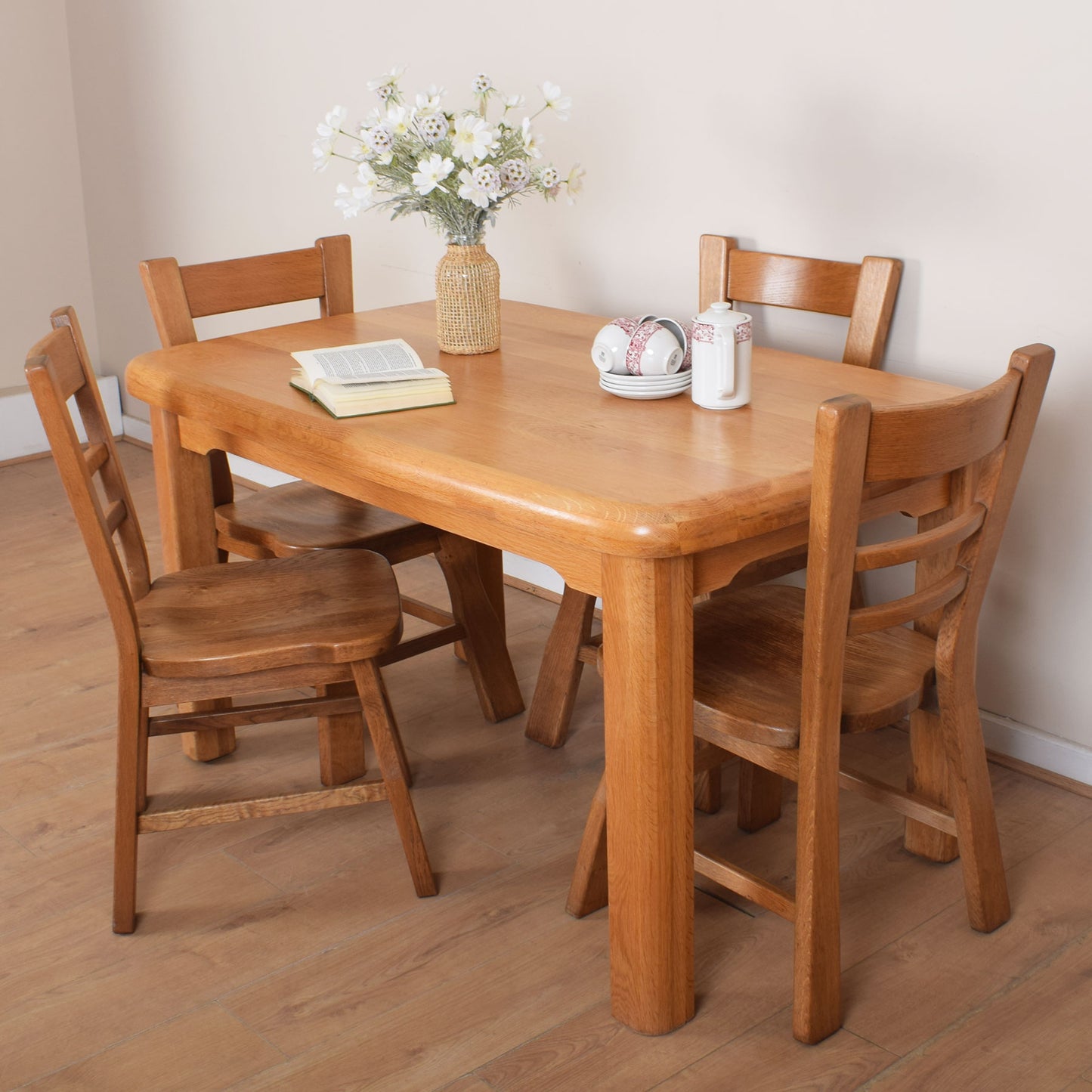 Dutch Oak Dining Table with Four Chairs