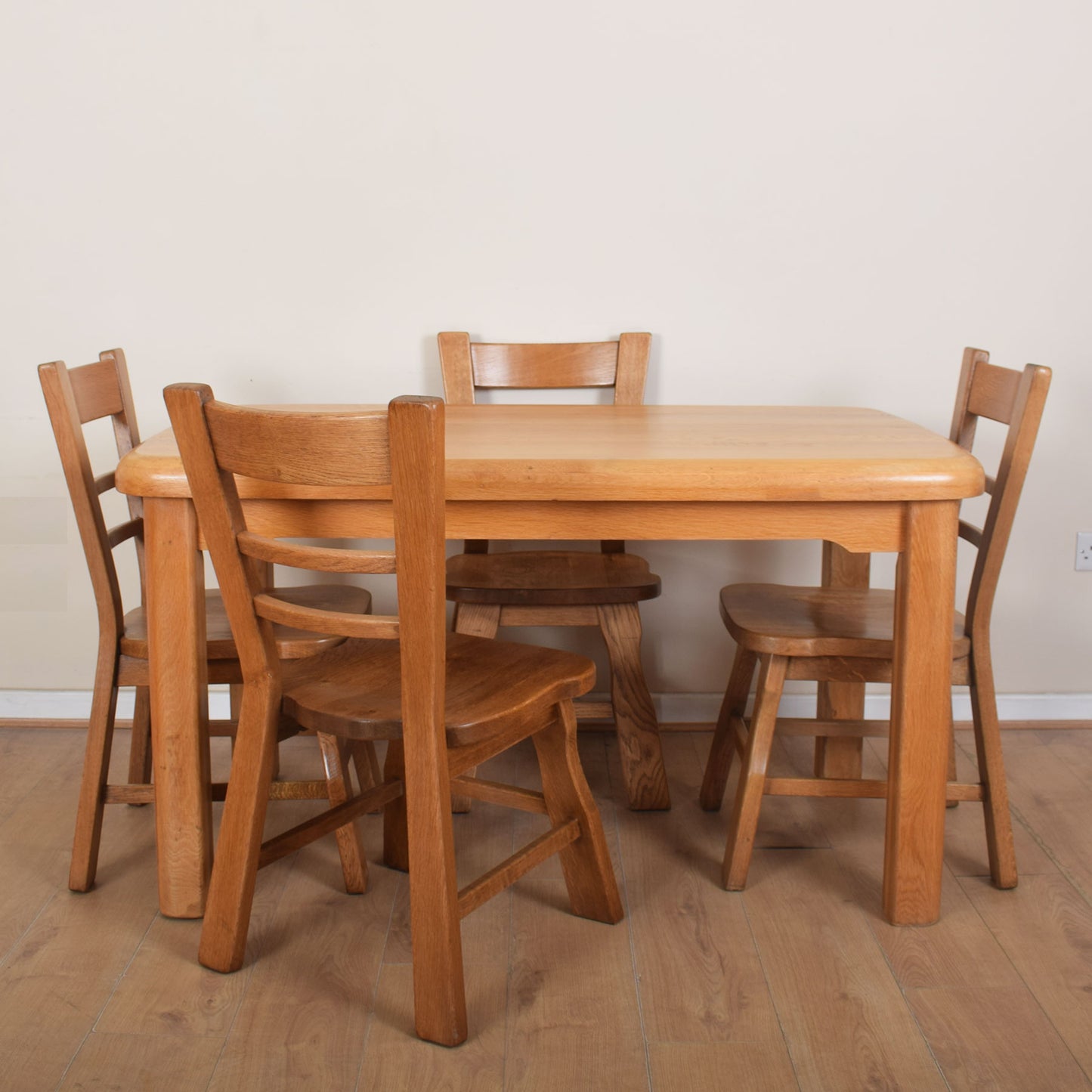 Dutch Oak Dining Table with Four Chairs