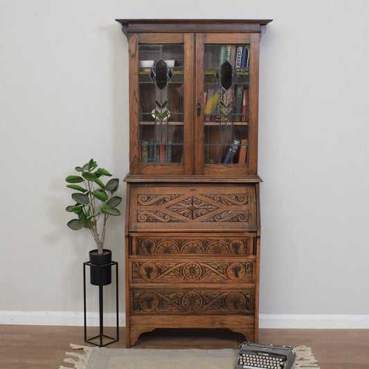Antique Stained Glass Bureau Bookcase
