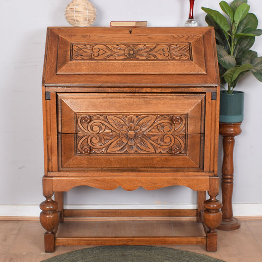 Ornate Carved Oak Writing Bureau