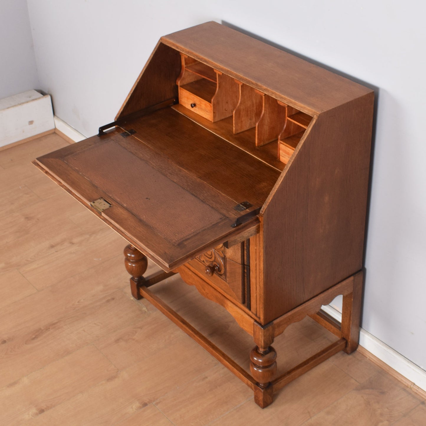 Ornate Carved Oak Writing Bureau