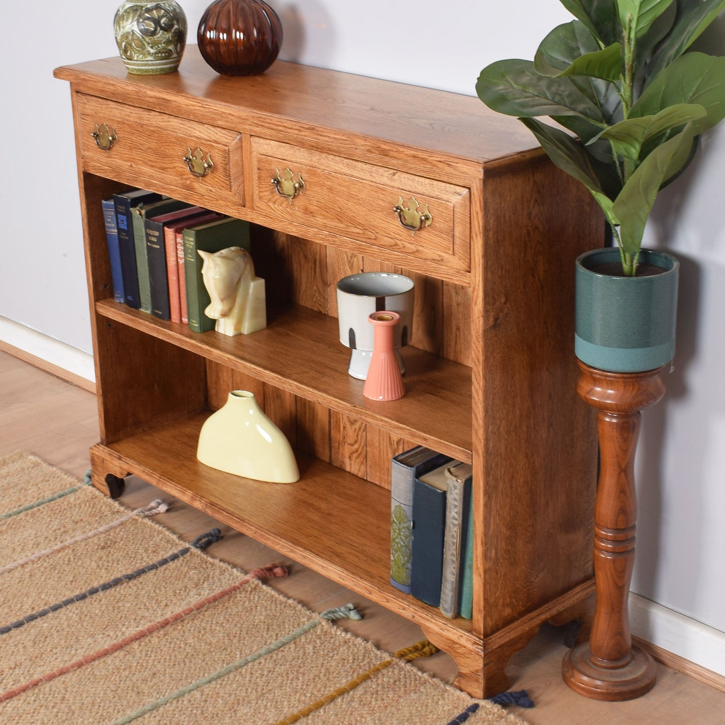 Oak Two-Door Bookcase Unit