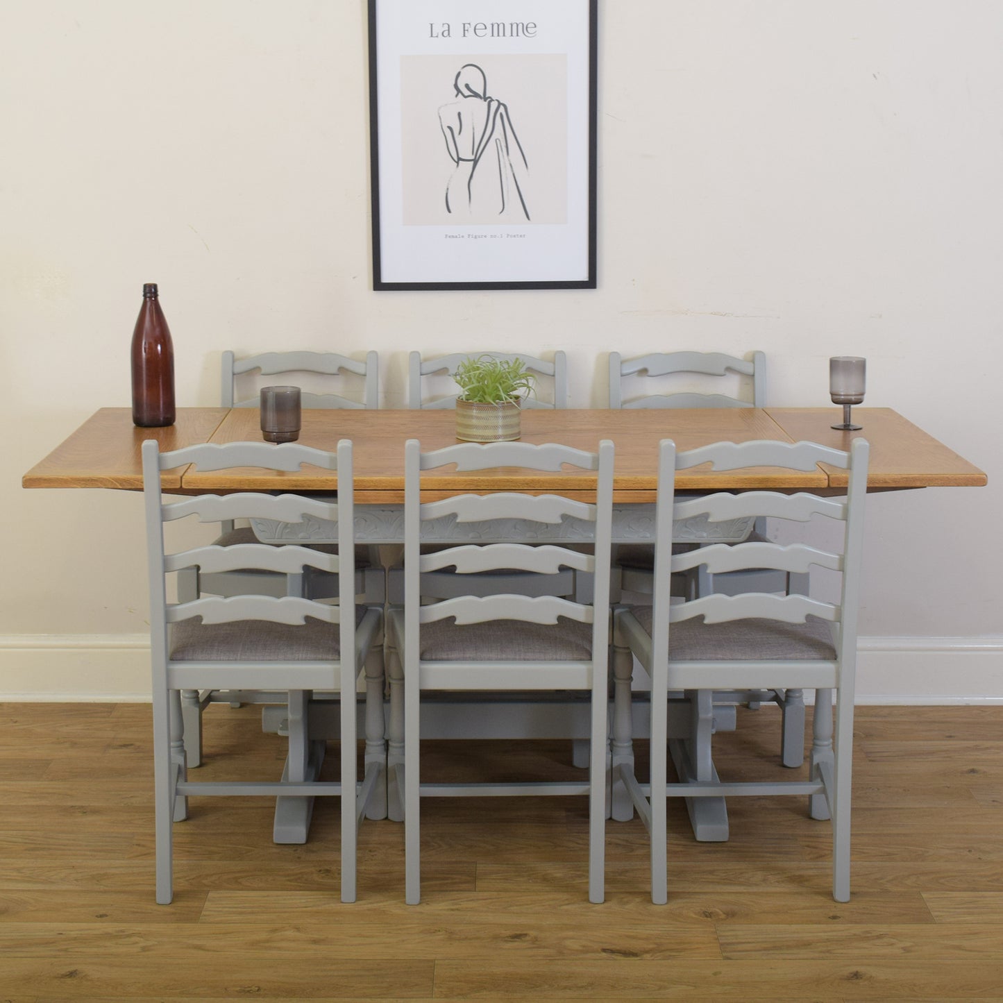 Painted Draw Leaf Table And Six Chairs