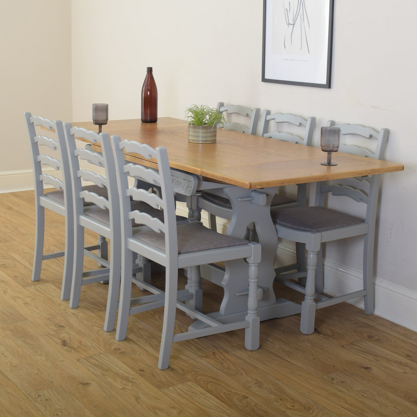 Painted Draw Leaf Table And Six Chairs