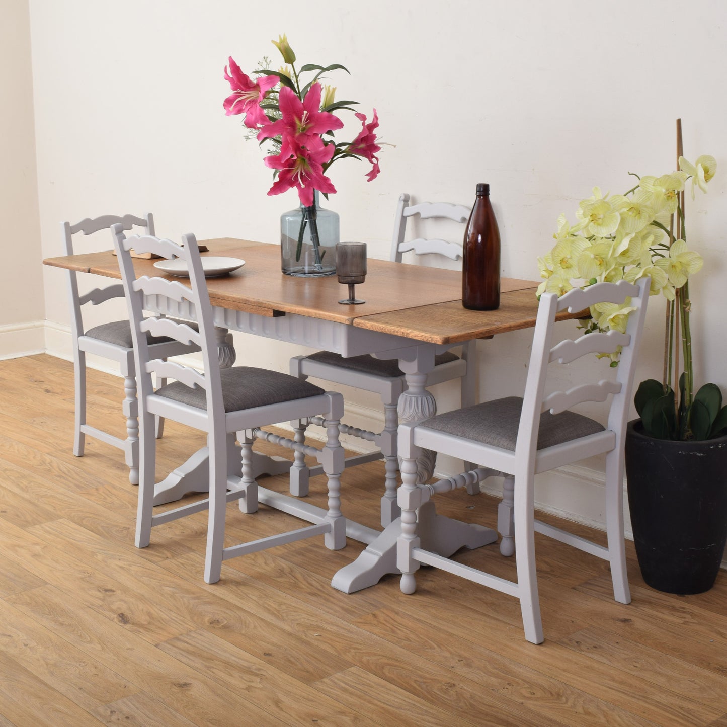 Painted Draw Leaf Table And Four Chairs