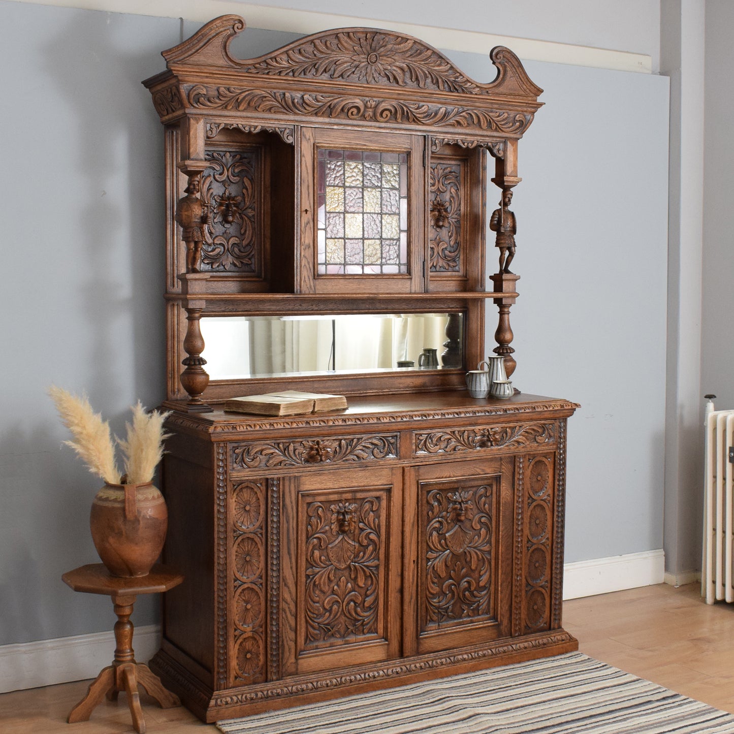 Antique Carved Green-Man Oak Dresser