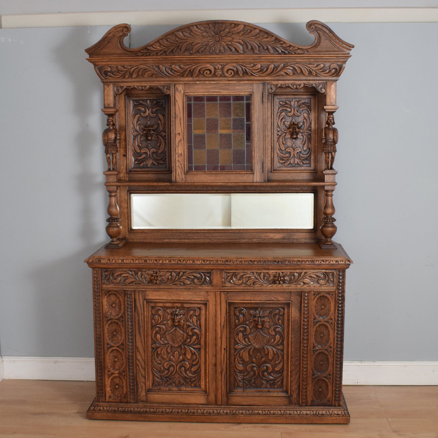 Antique Carved Green-Man Oak Dresser