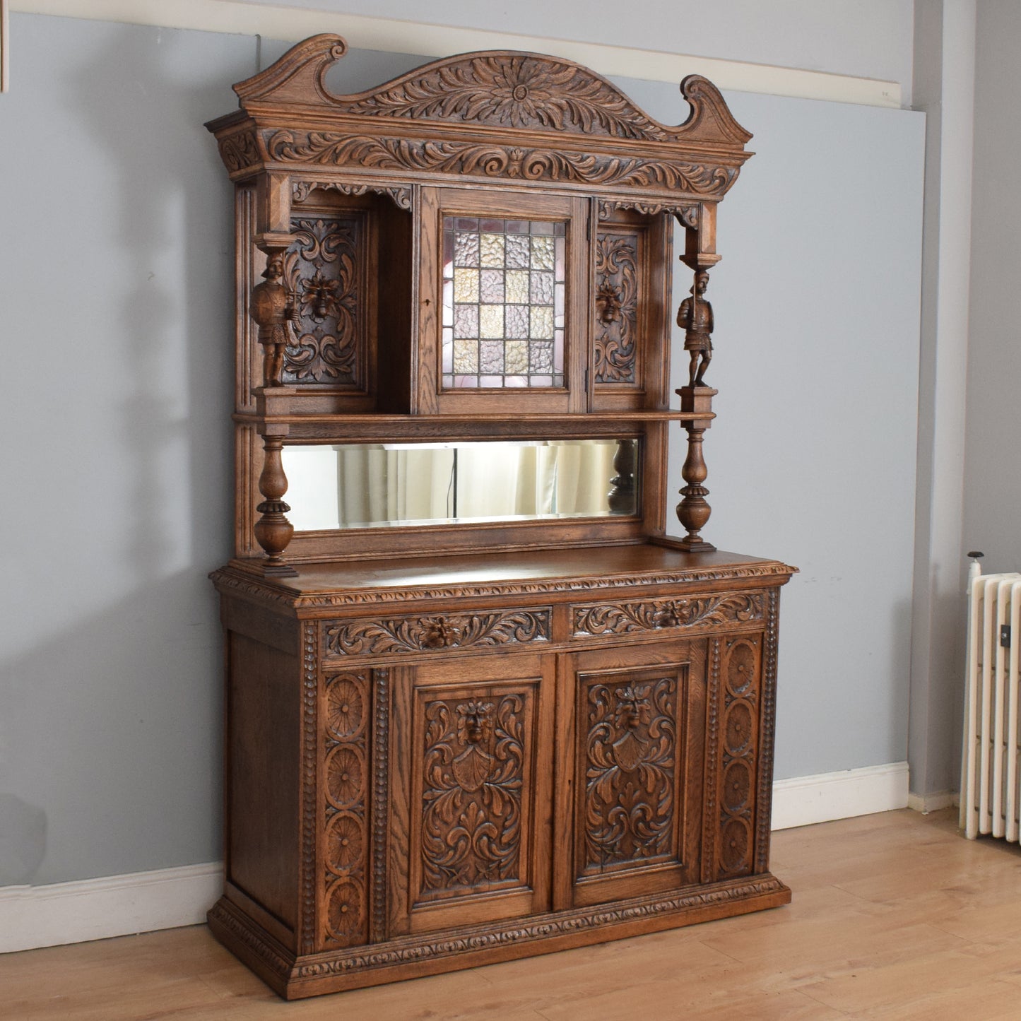 Antique Carved Green-Man Oak Dresser