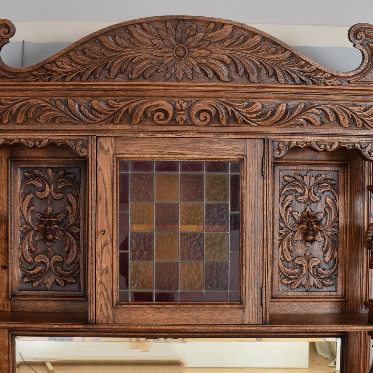 Antique Carved Green-Man Oak Dresser