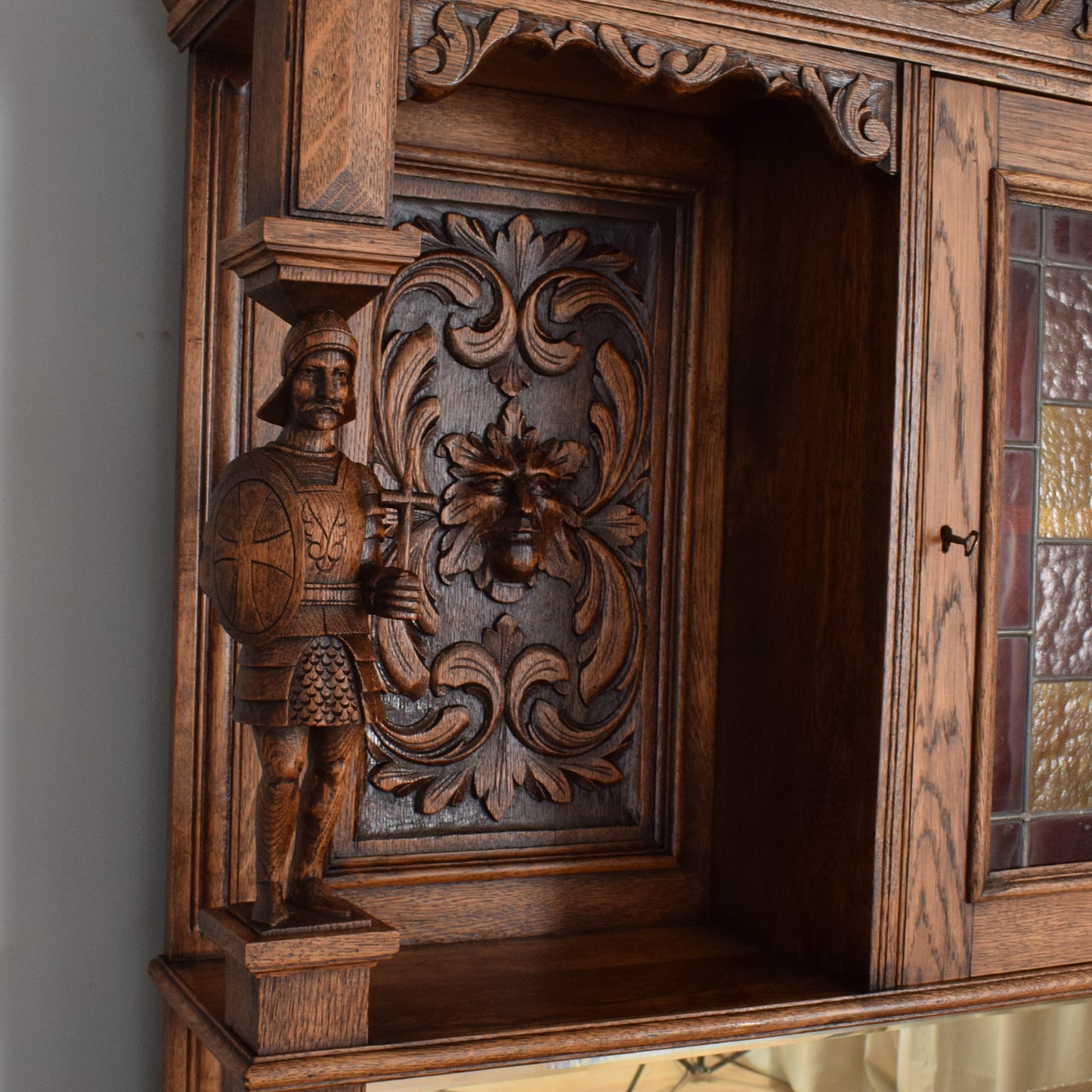 Antique Carved Green-Man Oak Dresser