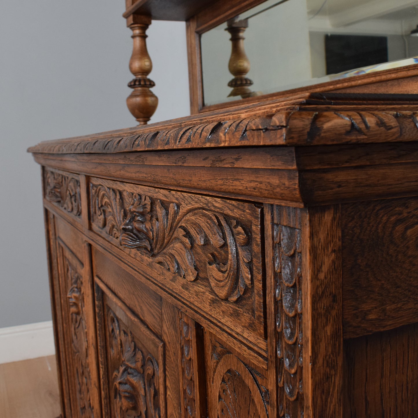 Antique Carved Green-Man Oak Dresser