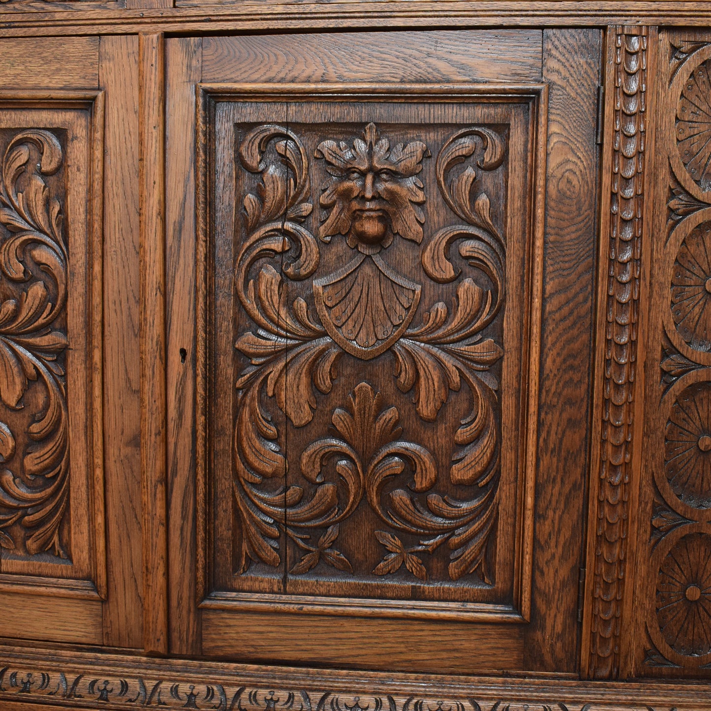 Antique Carved Green-Man Oak Dresser