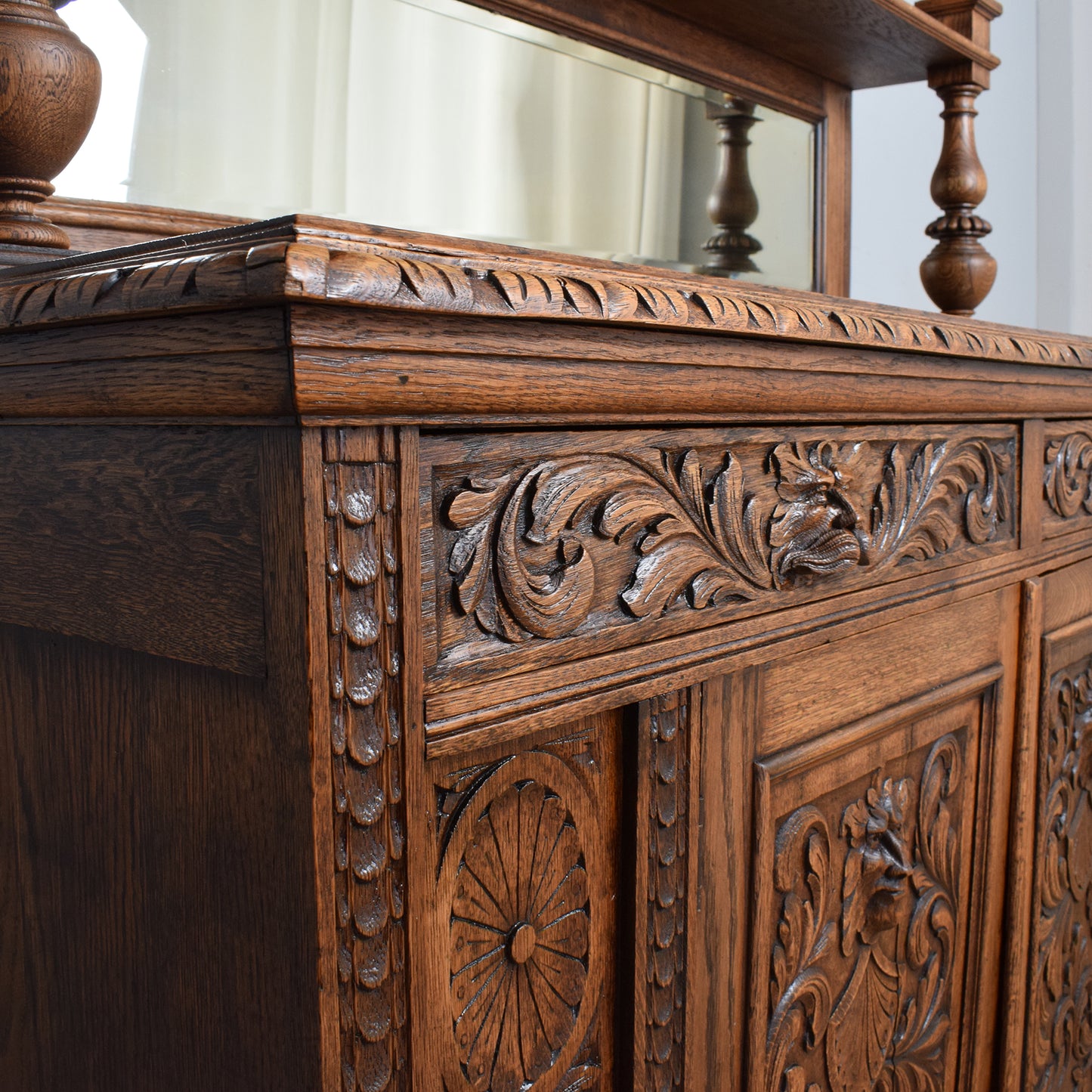 Antique Carved Green-Man Oak Dresser