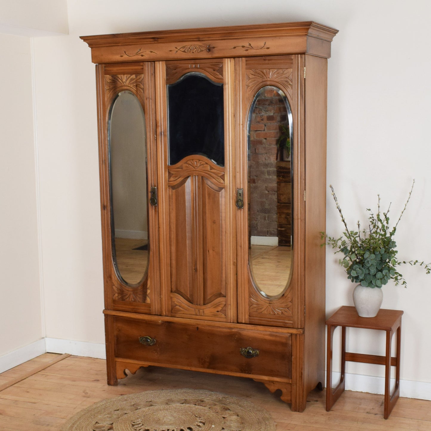 Carved Pine Mirrored Hallrobe