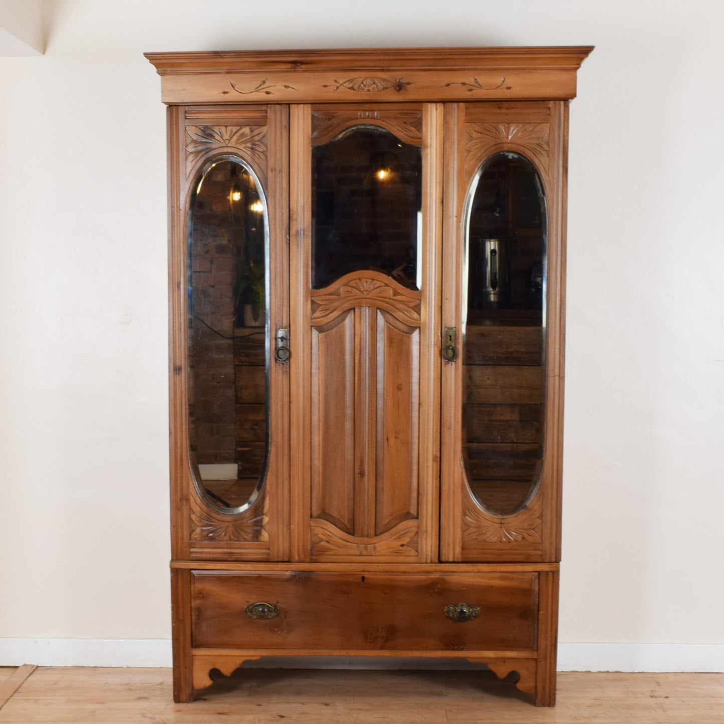 Carved Pine Mirrored Hallrobe