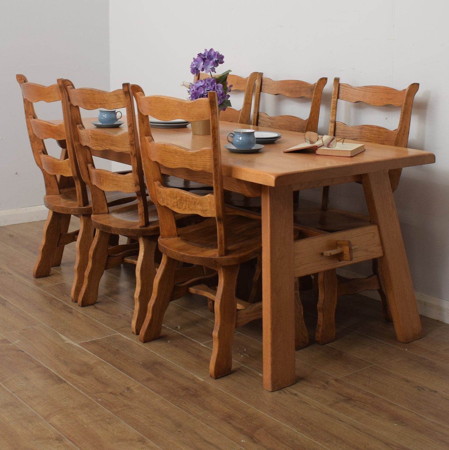 Solid Oak Table and Six Chairs