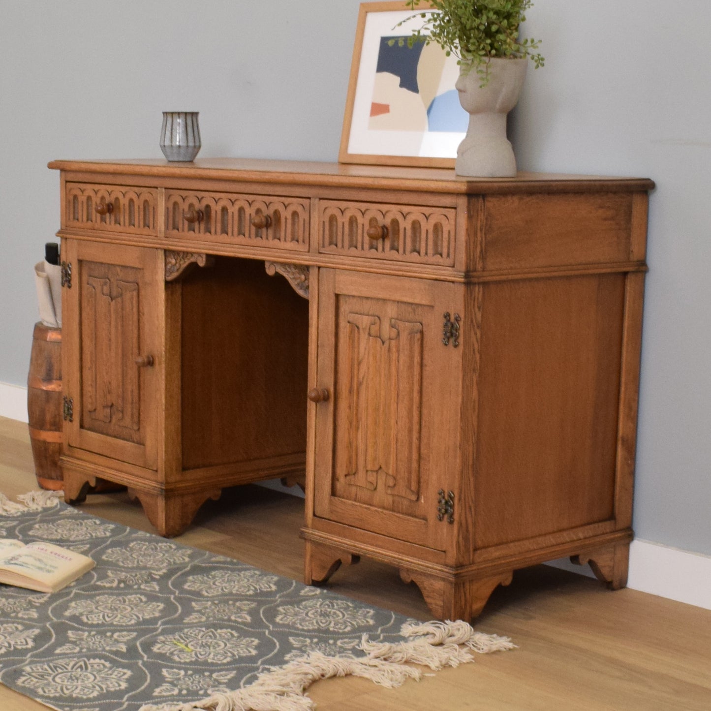 Restored Oak Linenfold Desk