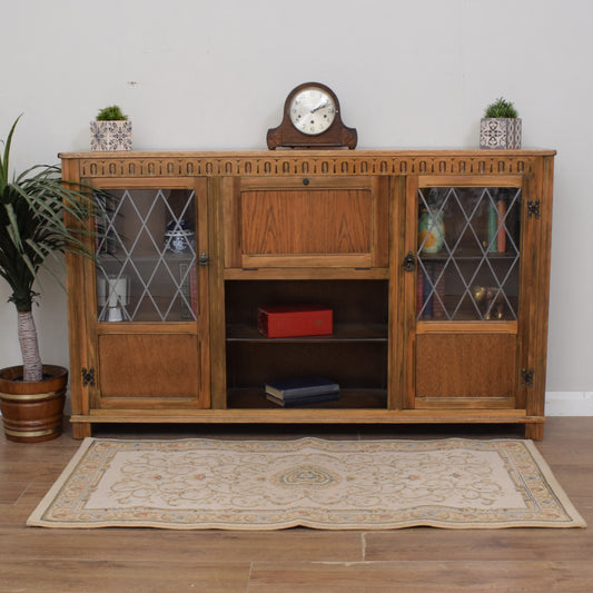 Oak Glazed Bookcase Cabinet