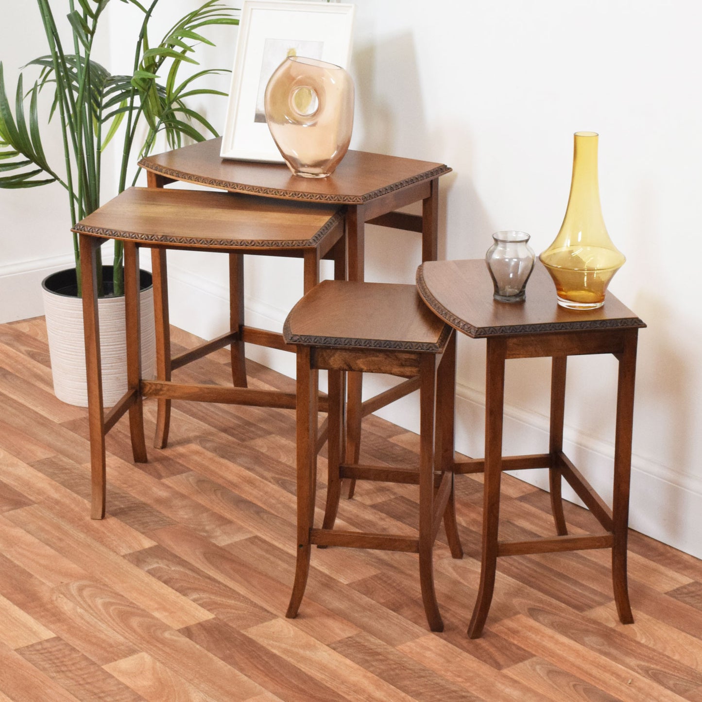 Carved Mahogany Nest of Four Tables